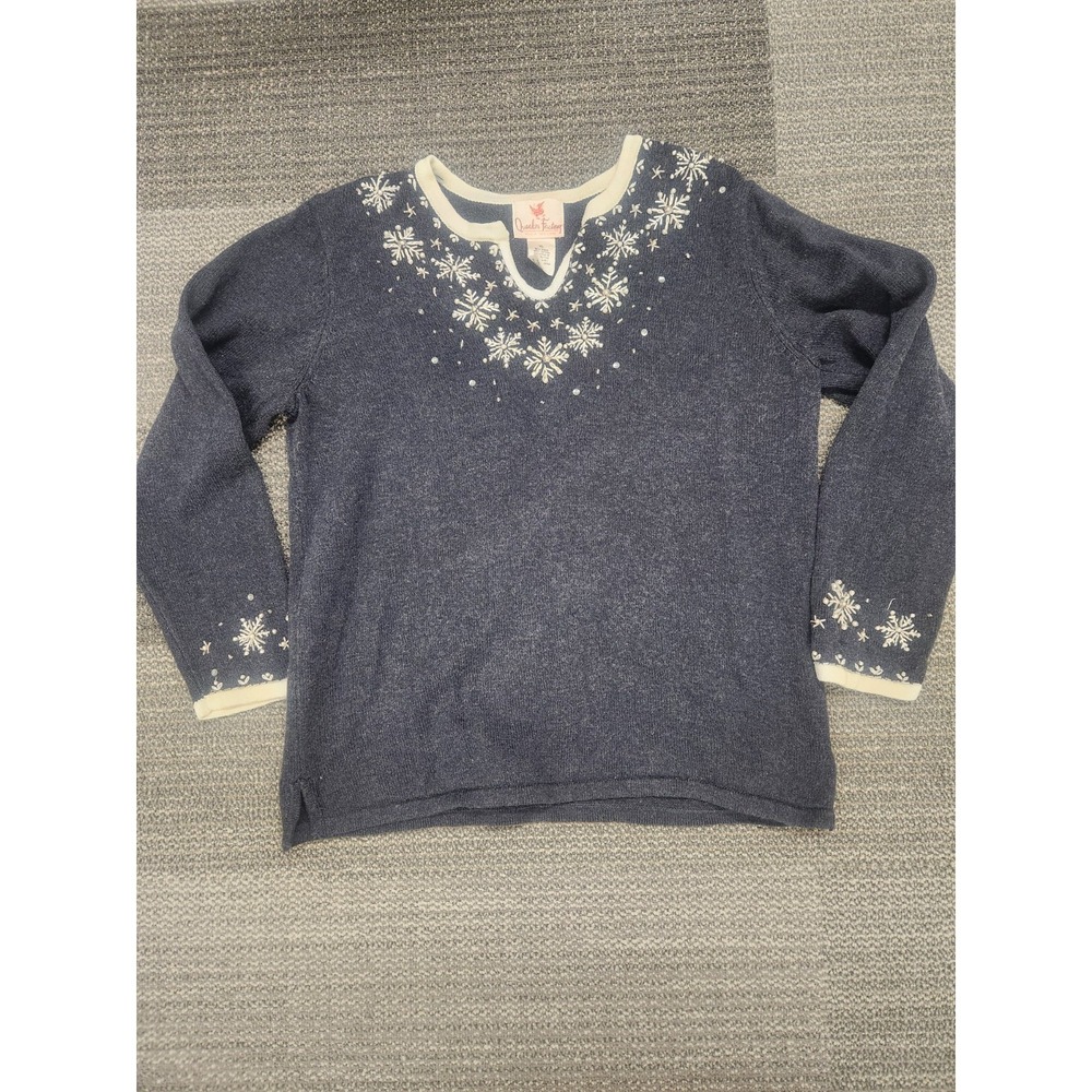 VTG Quacker Factory Snowflake Embellished Winter Cotton Blend Sweater Beaded XL